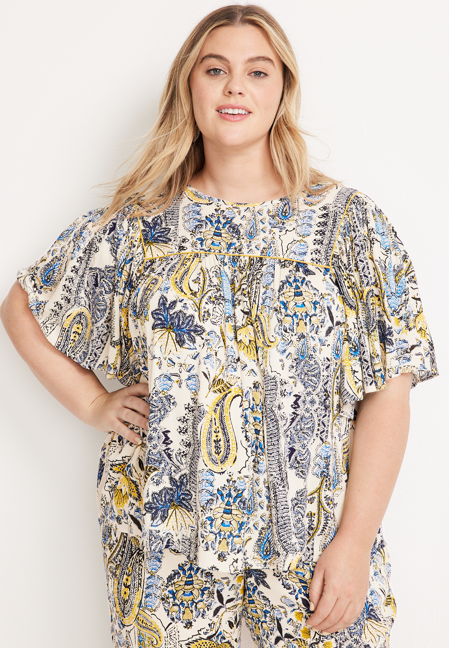 Paisley Volume Flutter Sleeve Blouse, C1524, large