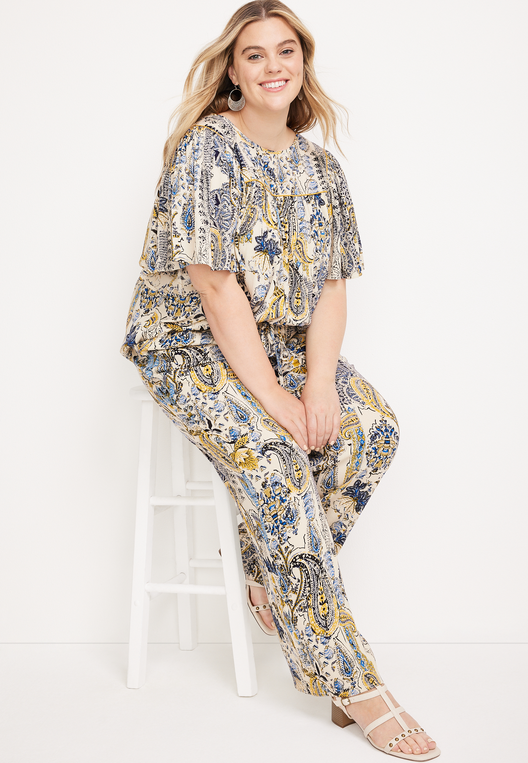 Paisley Volume Flutter Sleeve Blouse, C1524, large