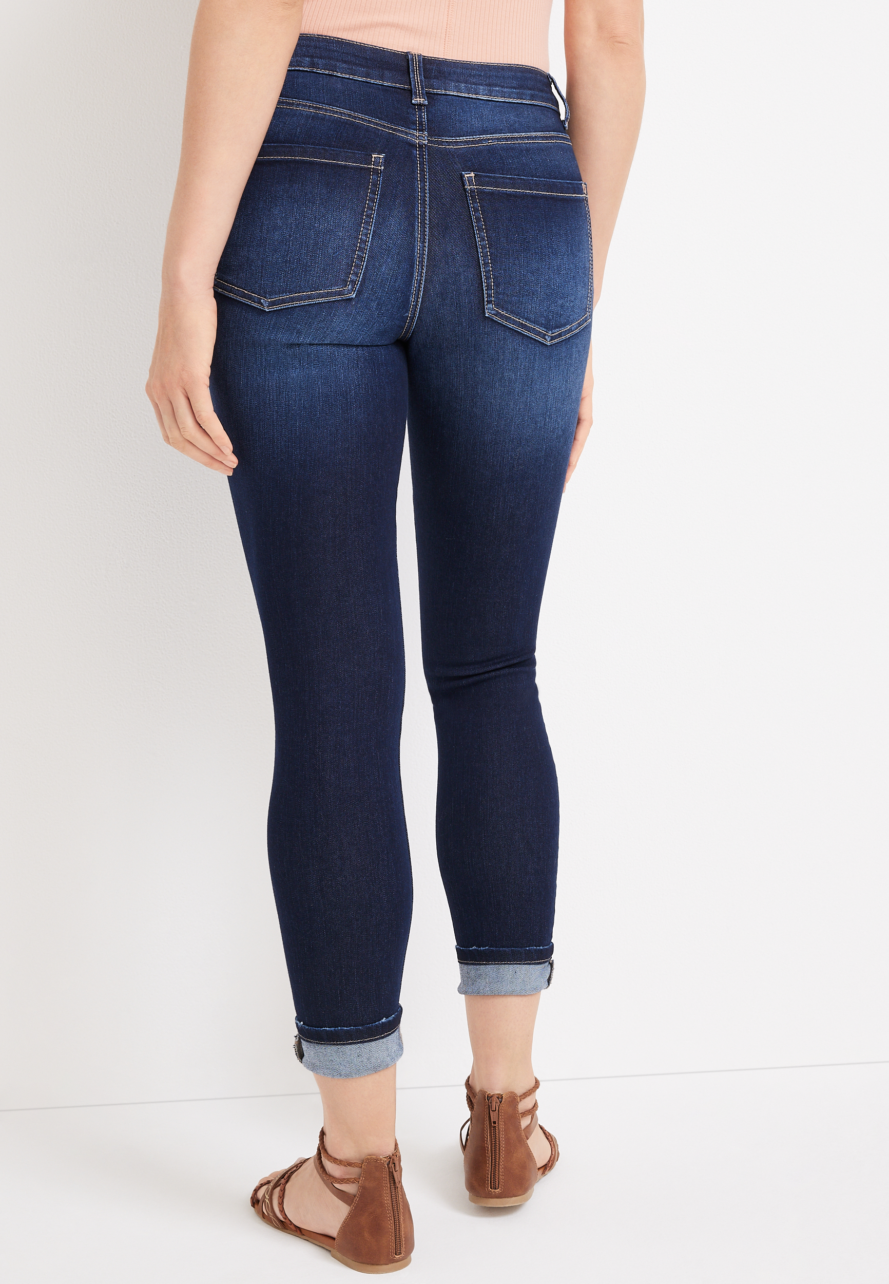 m jeans by maurices&trade; Everflex&trade; Super Skinny High Rise Cuffed Ankle Jean, DARK SANDBLAST, large