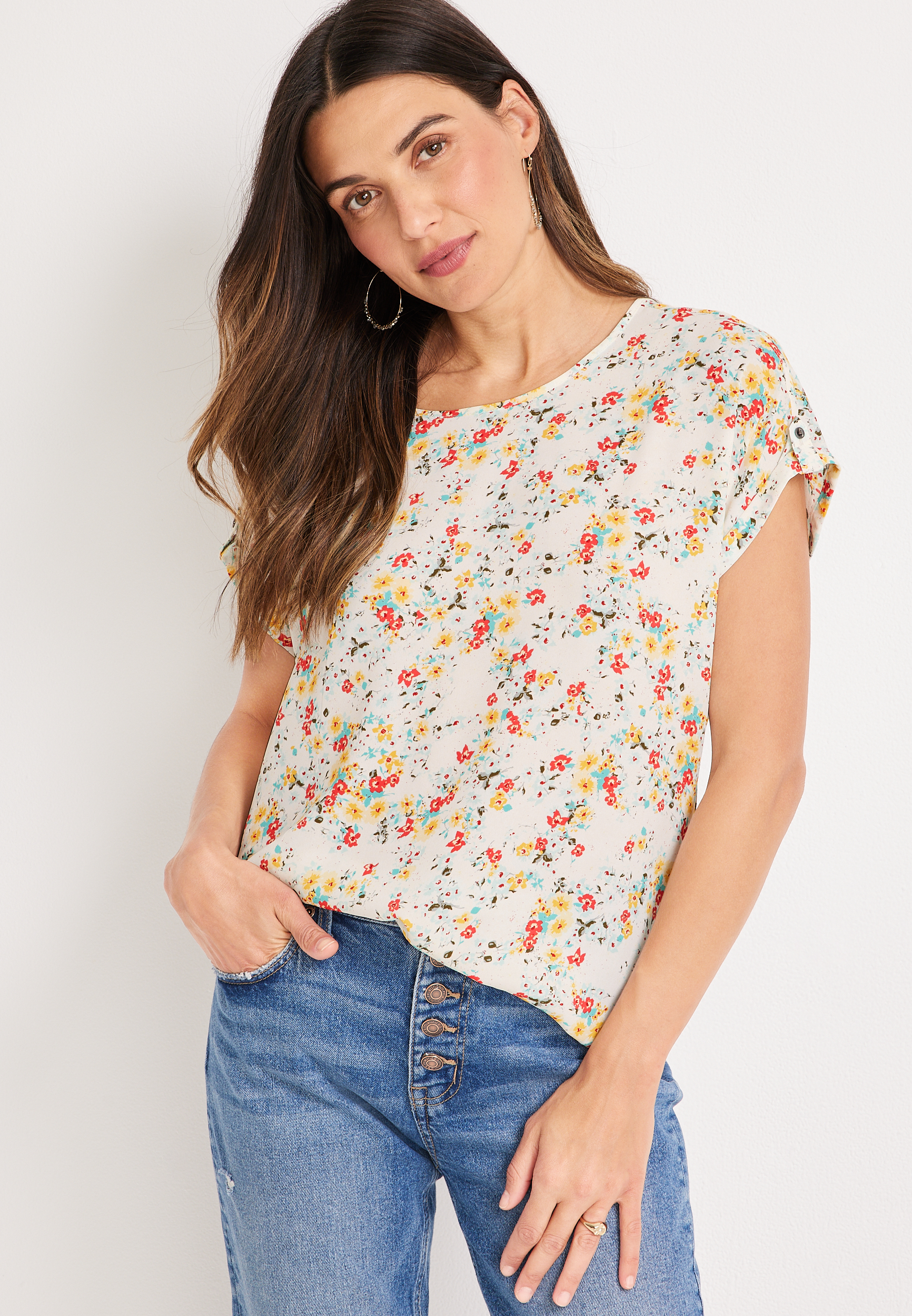 Delton Floral Zipper Back Blouse | maurices