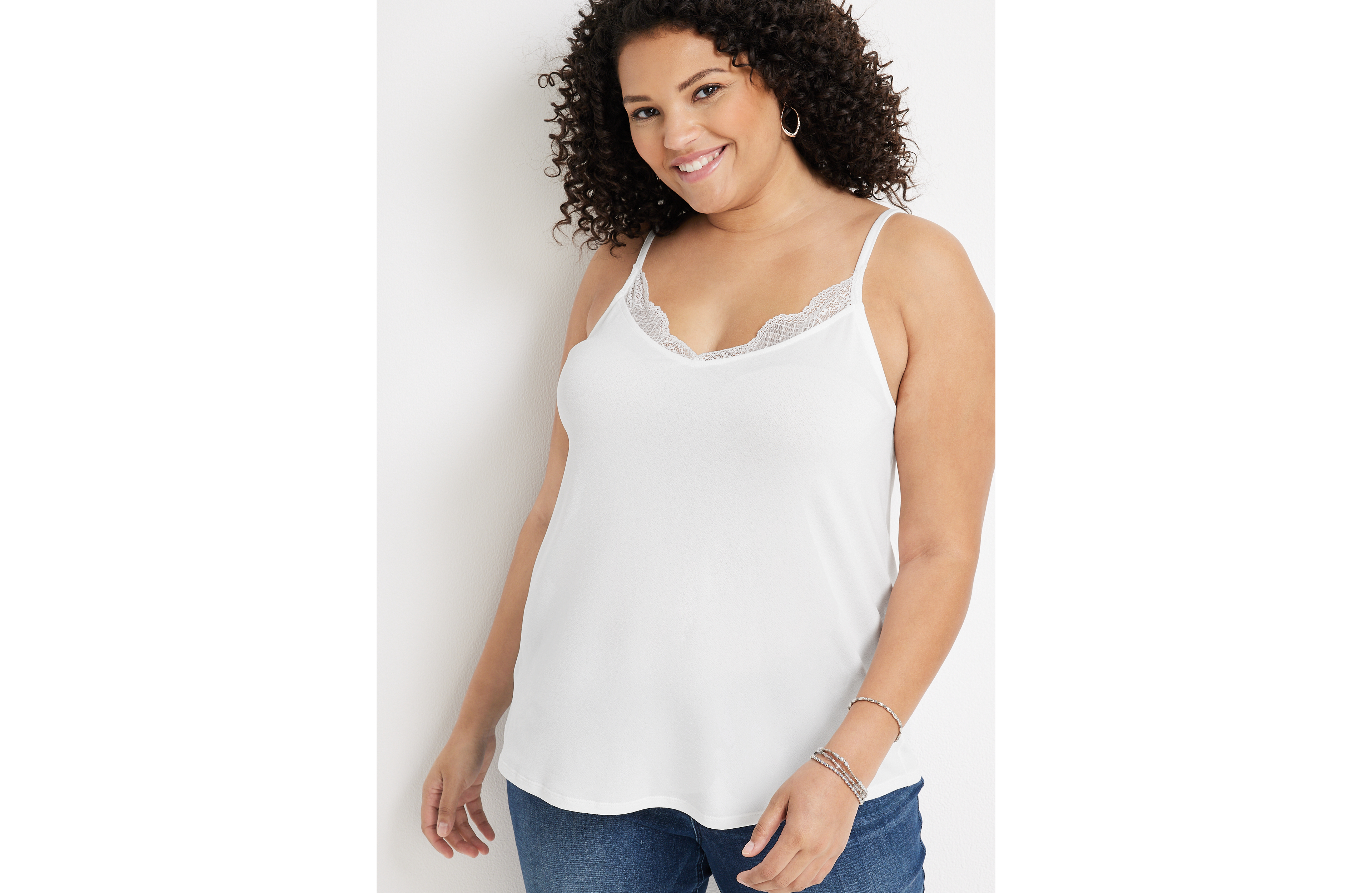 Plus Size Lace Trim Crepe Cami