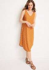24/7 Polka Dot V Neck Midi Dress, C7301, small
