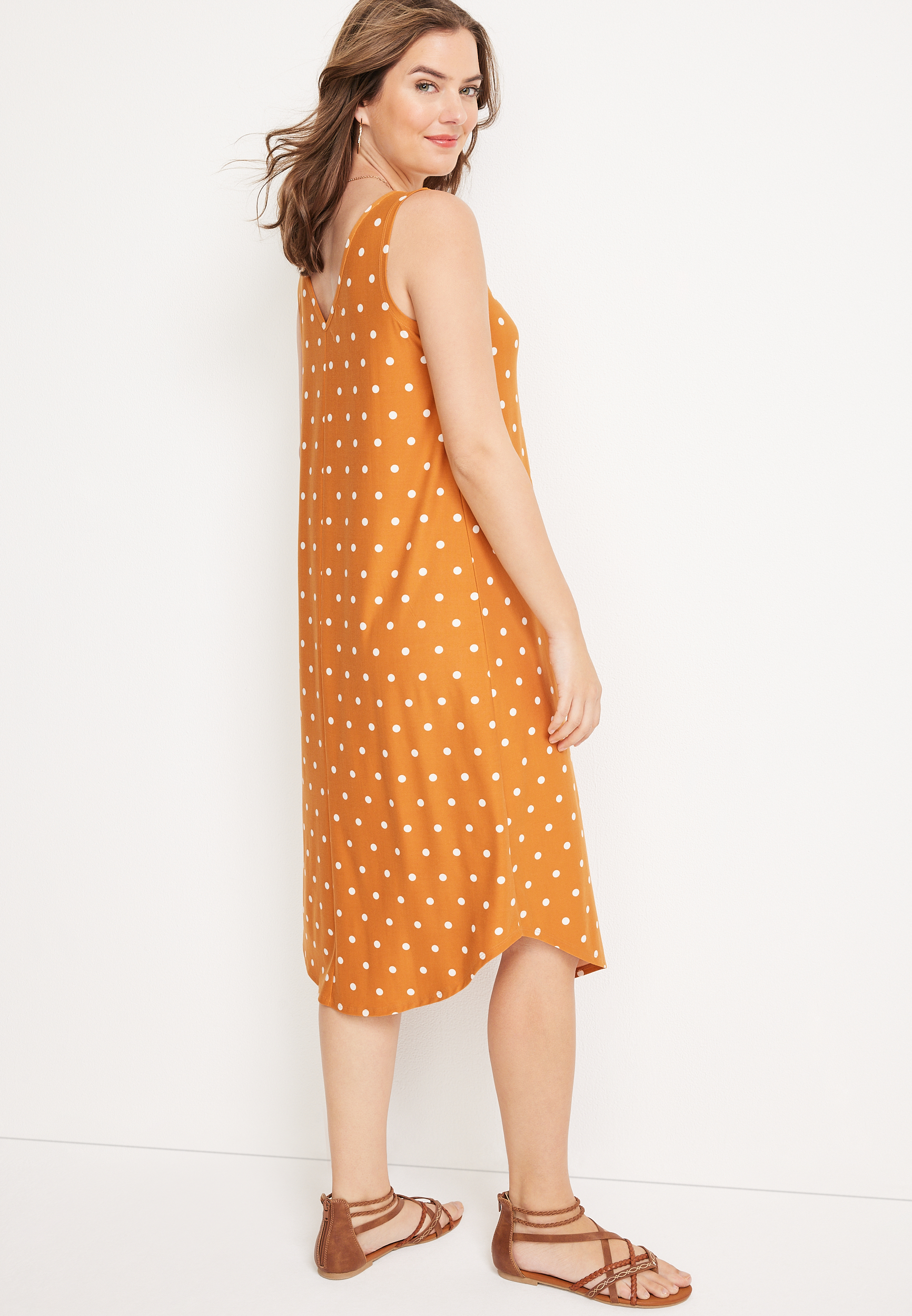 24/7 Polka Dot V Neck Midi Dress, C7301, large
