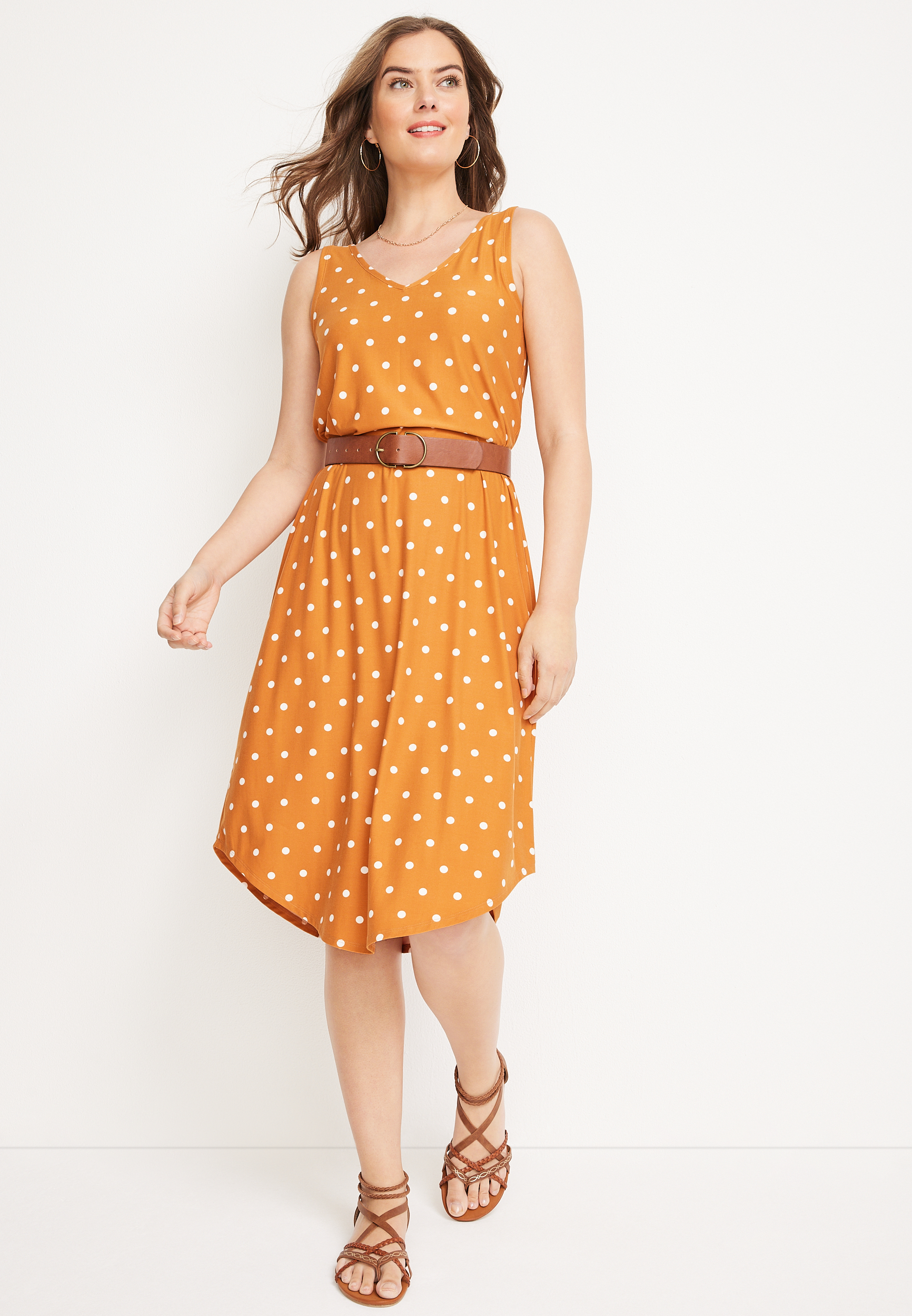 24/7 Polka Dot V Neck Midi Dress, C7301, large