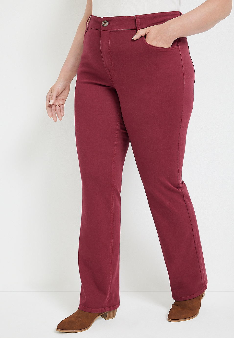 Red Flare Trousers - Curves and Confidence