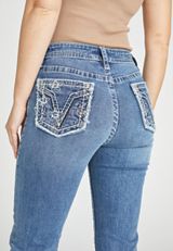 Vigoss&reg; Straight Heritage Star Stitch Pocket High Rise Cropped Jean, C3337, small
