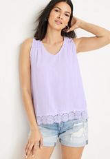 Eyelet Trim V Neck Tank Top, C442, small