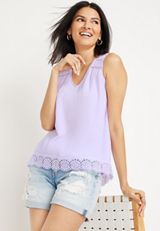 Eyelet Trim V Neck Tank Top, C442, small