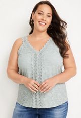 Plus Size Lace Crochet Trim Tank Top, C6613, small