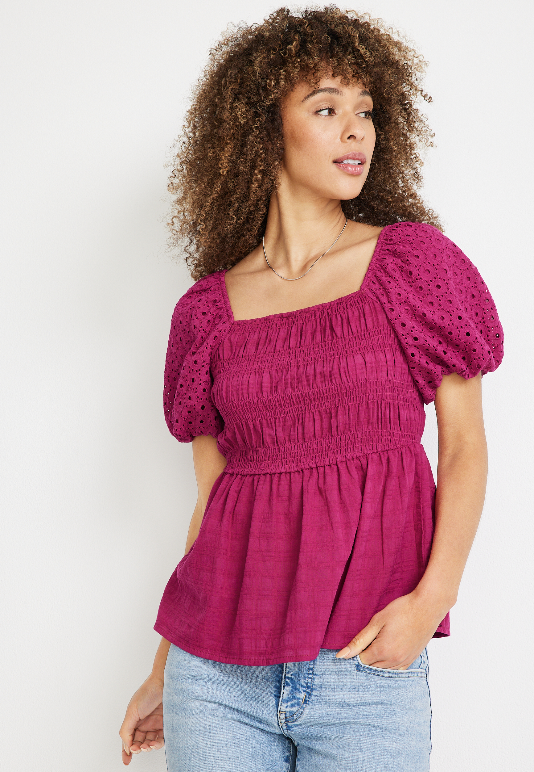Eyelet Puff Sleeve Blouse | maurices