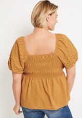 Plus Size Eyelet Puff Sleeve Blouse, C9227, small