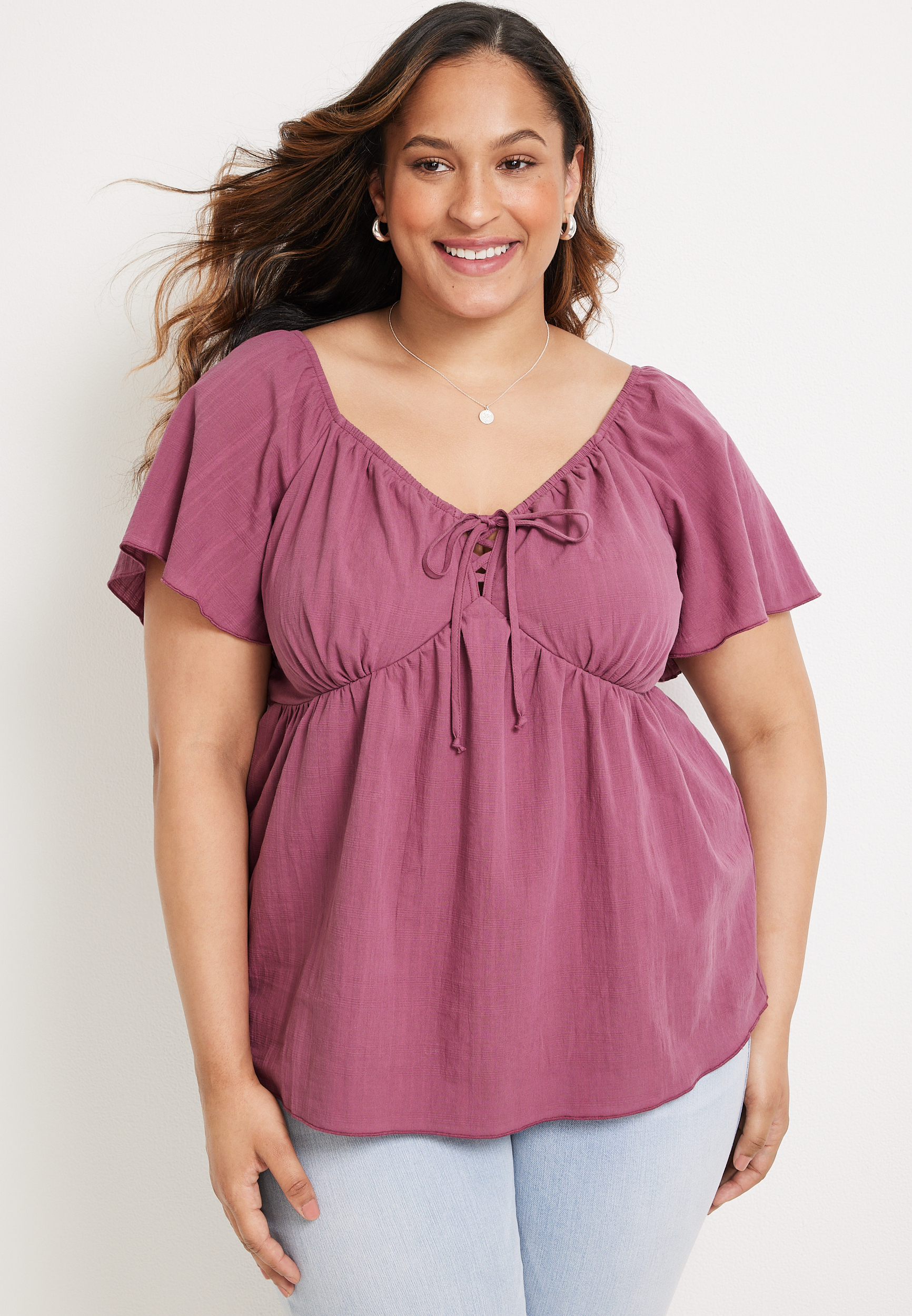 Plus Size Tie Front Babydoll Blouse | maurices