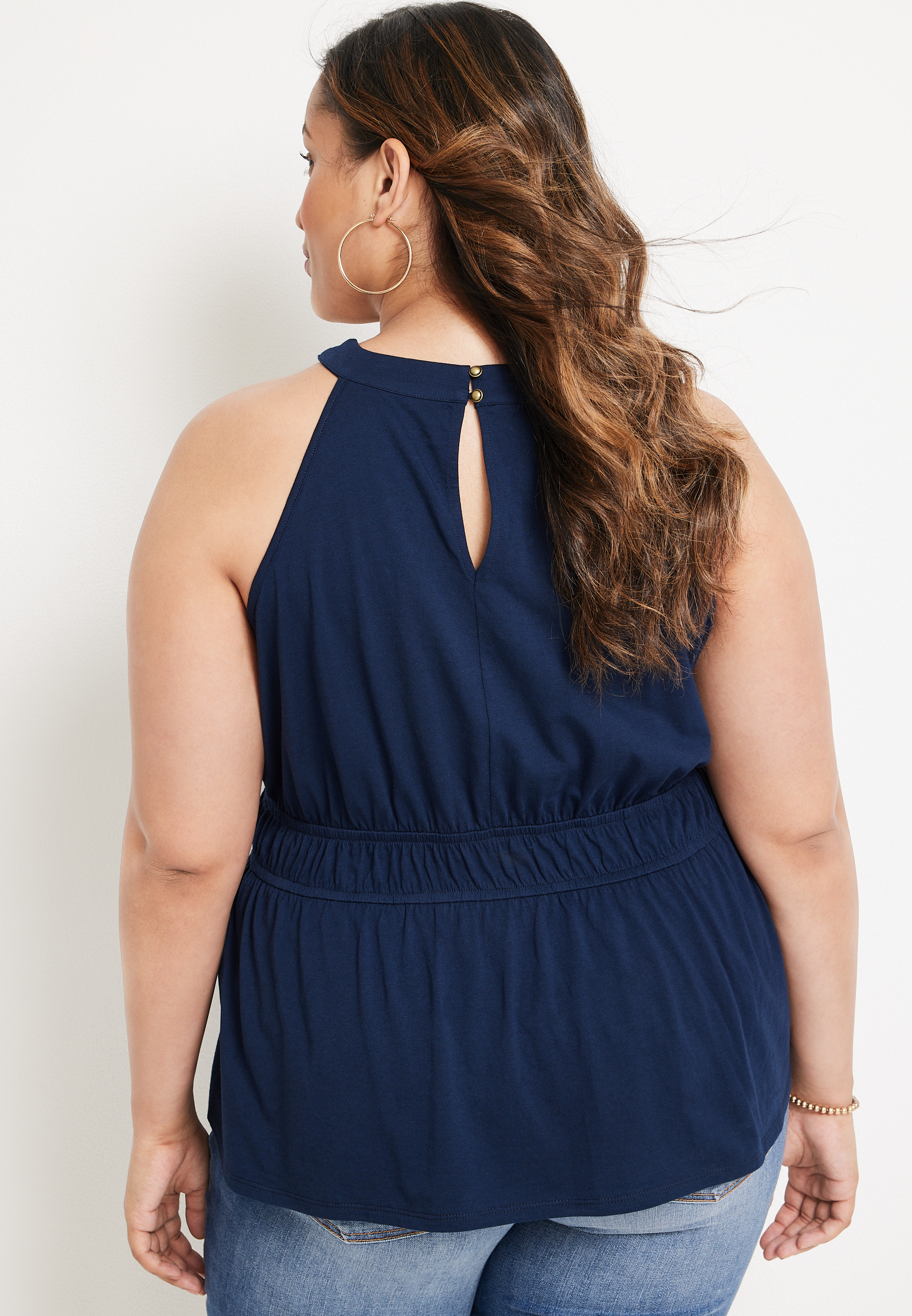 Plus Size Crochet High Neck Peplum Tank, C1919, large