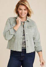 Plus Size Olive Denim Jacket, C186, small