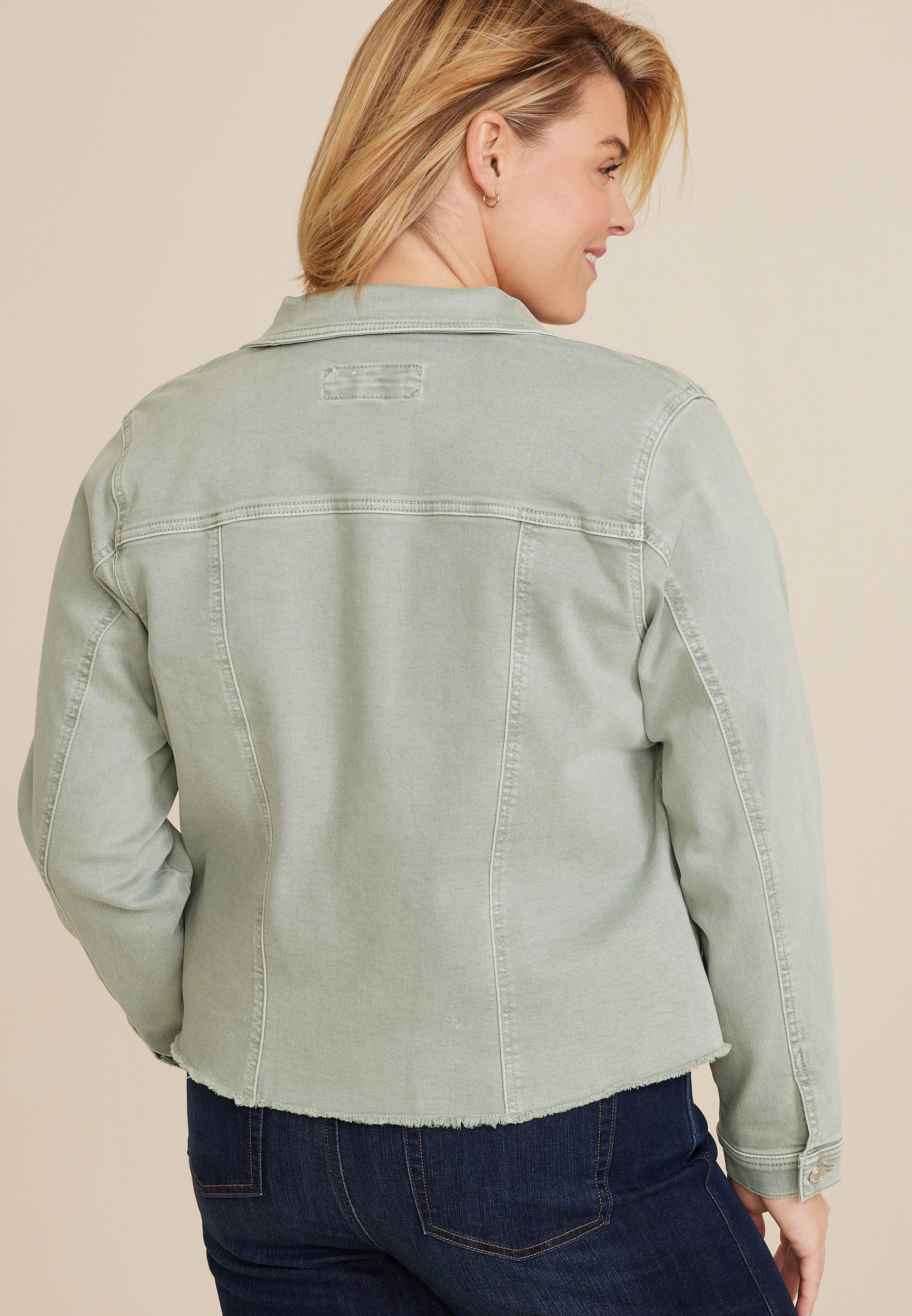 Plus Size Olive Denim Jacket, C186, large