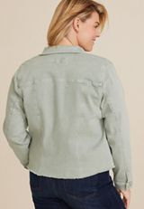 Plus Size Olive Denim Jacket, C186, small