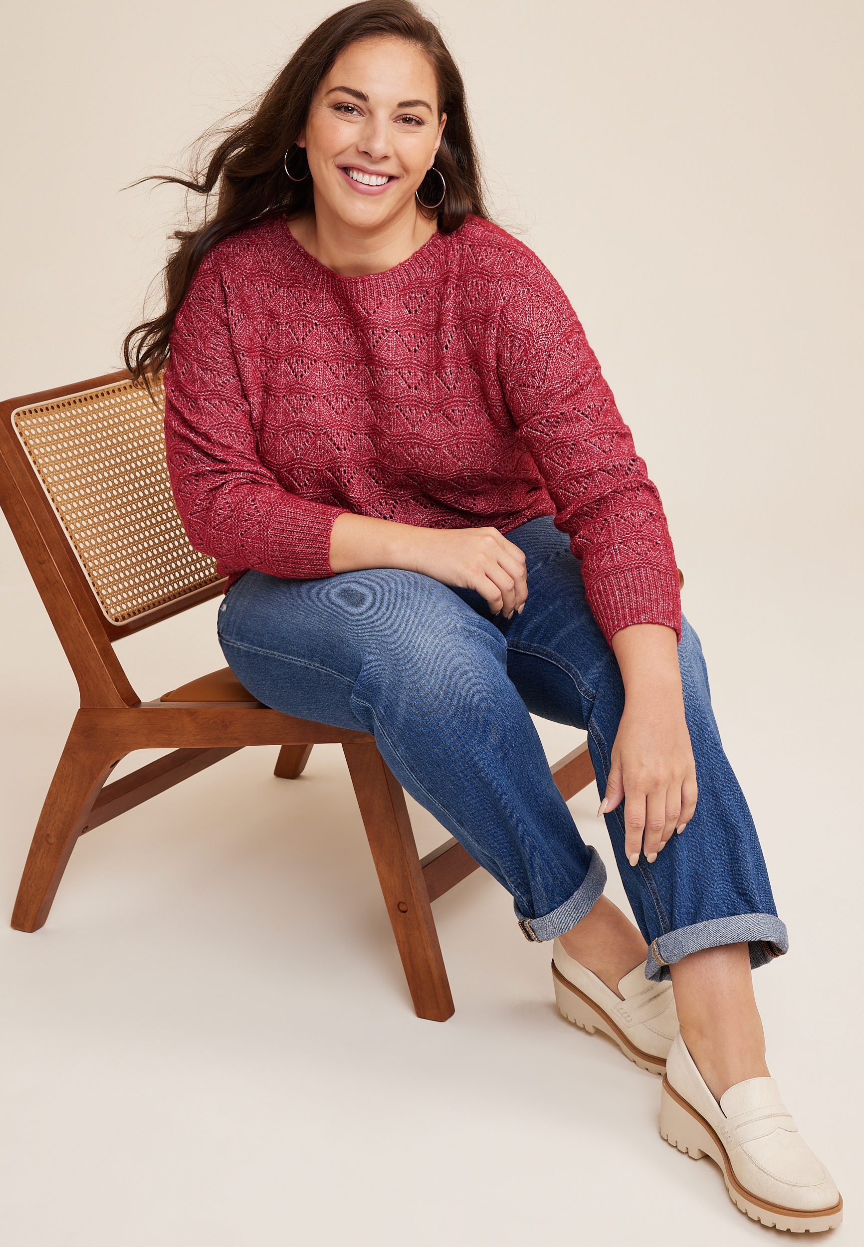 Plus Size Open Stitch Sweater, C9177, large