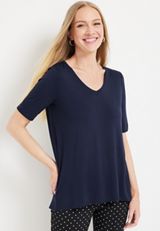 24/7 Solid V Neck Tunic Tee, BLUE JASMINE, small