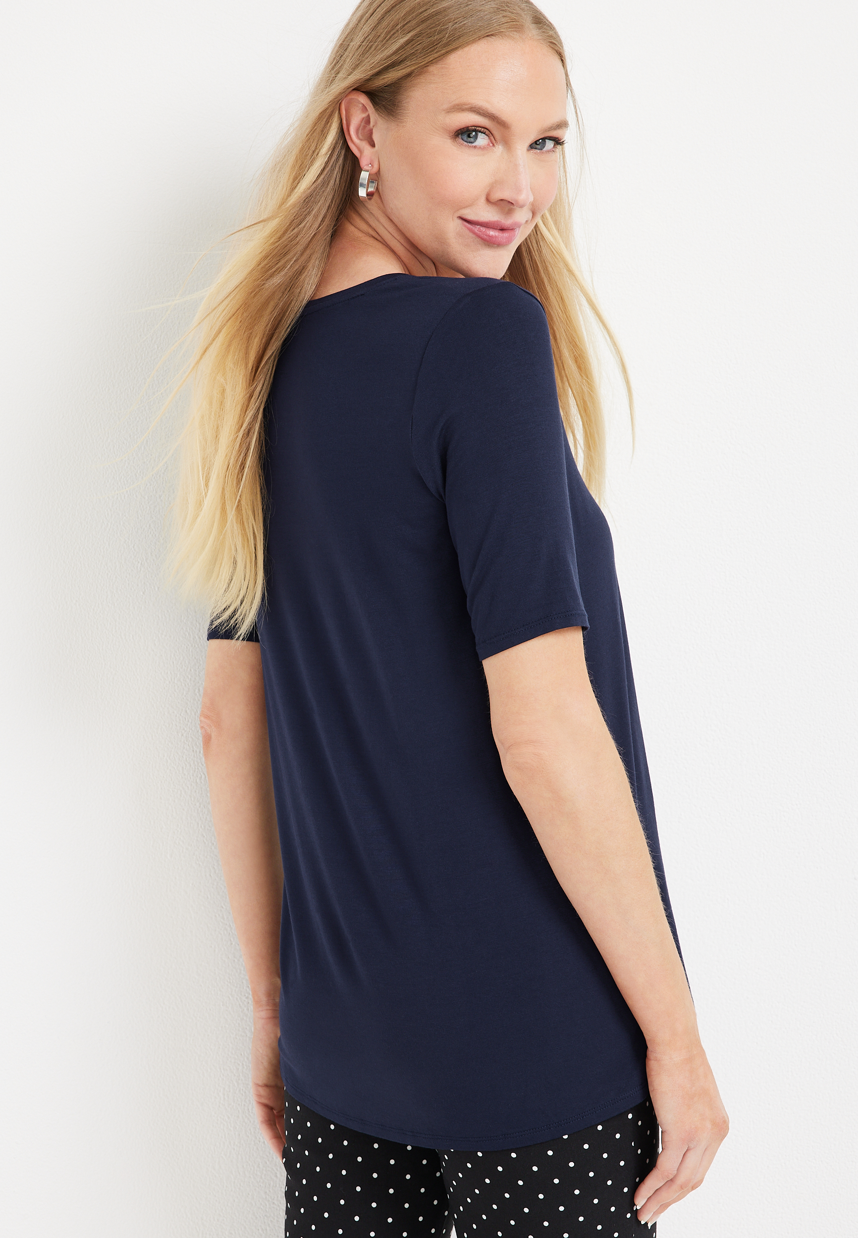 24/7 Solid V Neck Tunic Tee, BLUE JASMINE, large