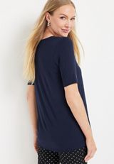 24/7 Solid V Neck Tunic Tee, BLUE JASMINE, small