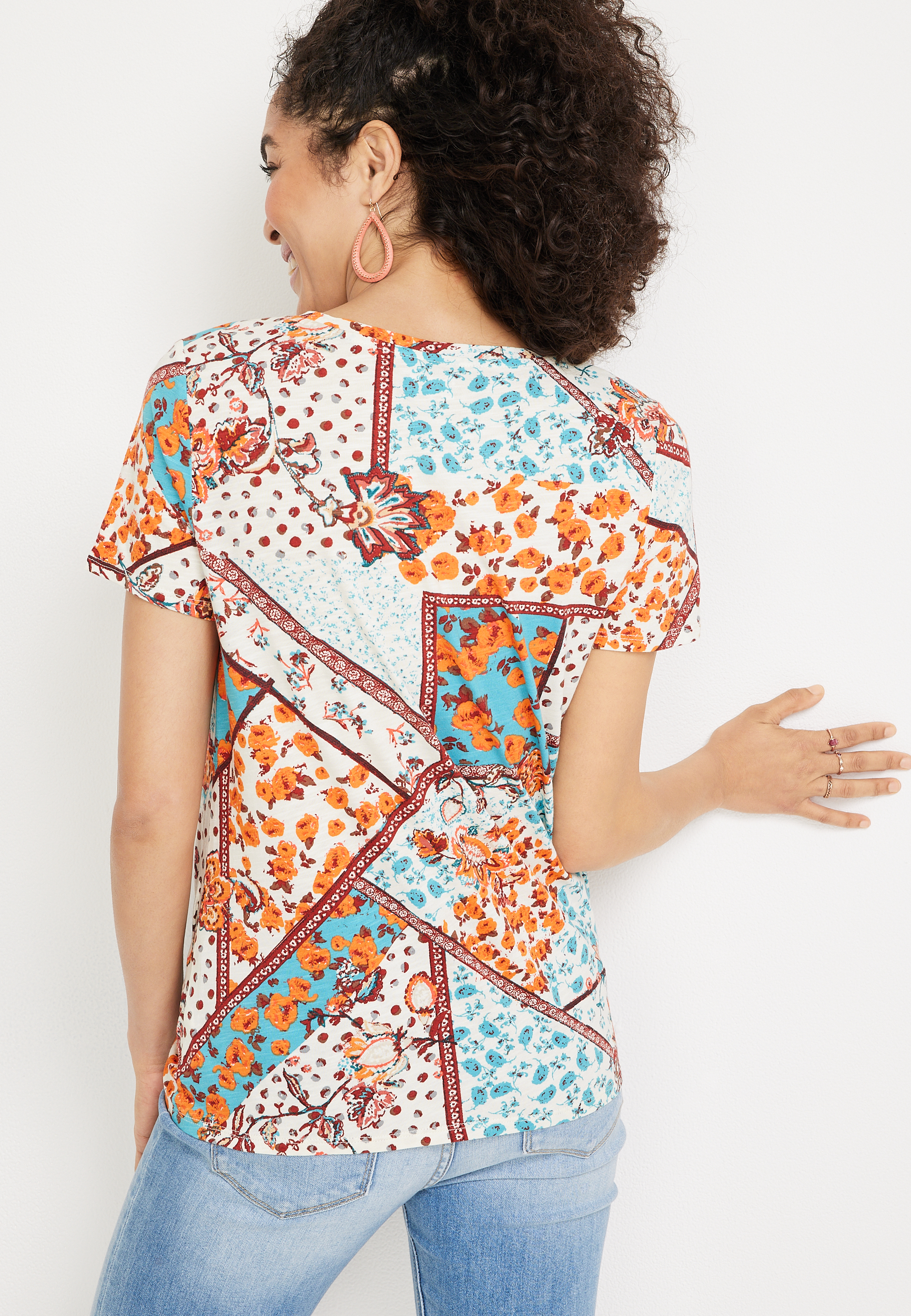 24/7 Austin Patchwork Knot Hem Tee, , large