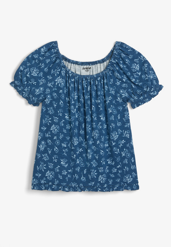 Girls Floral Ruffle Trim Peasant Blouse | maurices