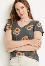24/7 Waverly Sunflower Flutter Sleeve Tee, , small