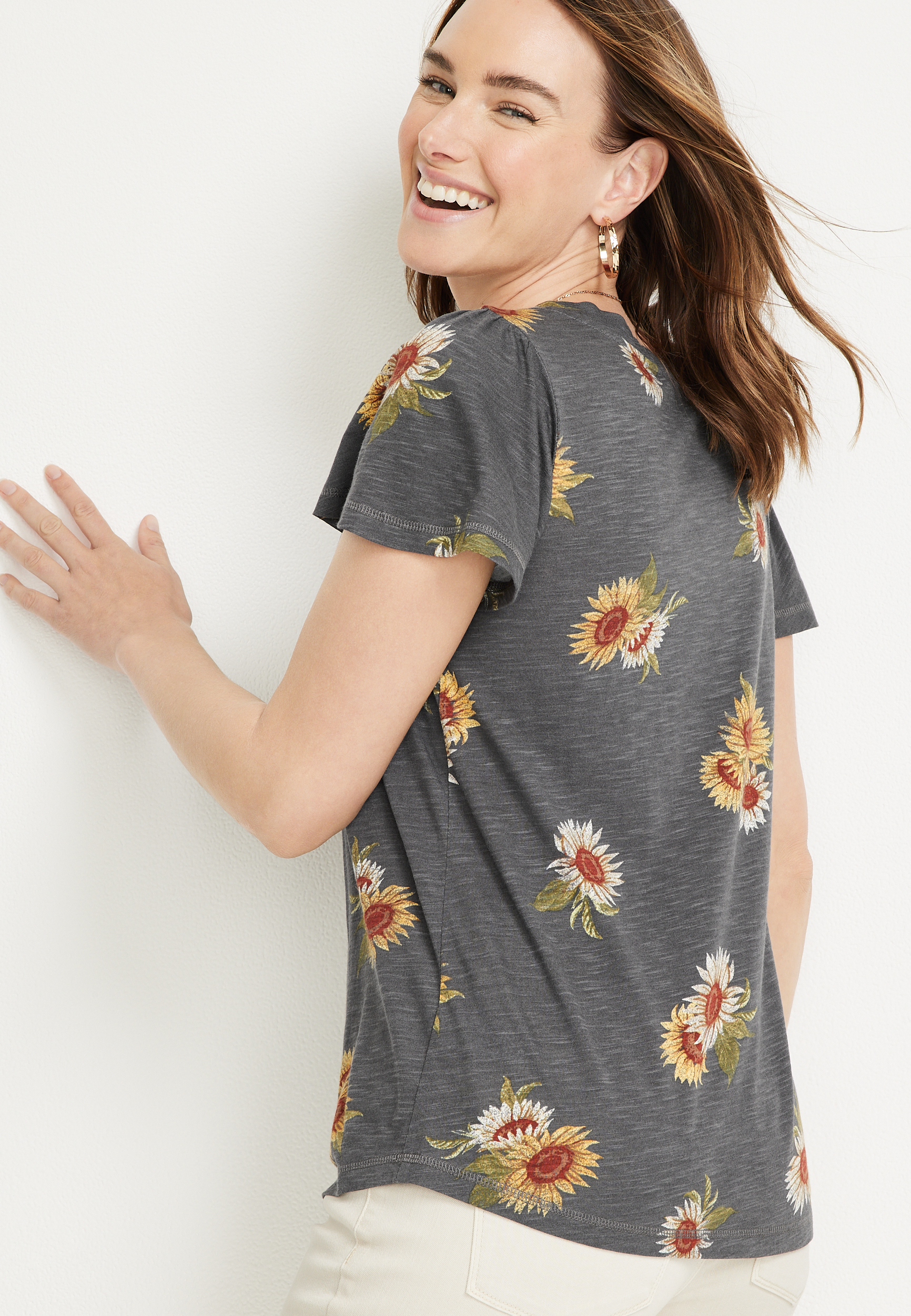 24/7 Waverly Sunflower Flutter Sleeve Tee, , large