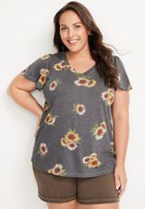 Plus Size 24/7 Waverly Sunflower Flutter Sleeve Tee, , small