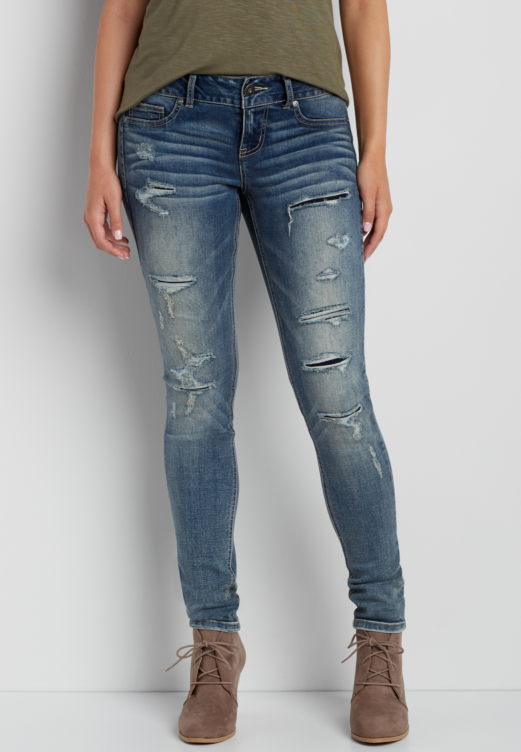 DenimFlex™ jegging with lined destruction in medium wash | maurices