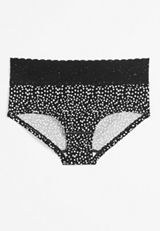 Simply Comfy Wide Lace Trim Dotted Boybrief Cotton Panty, BLACK COMBO, small