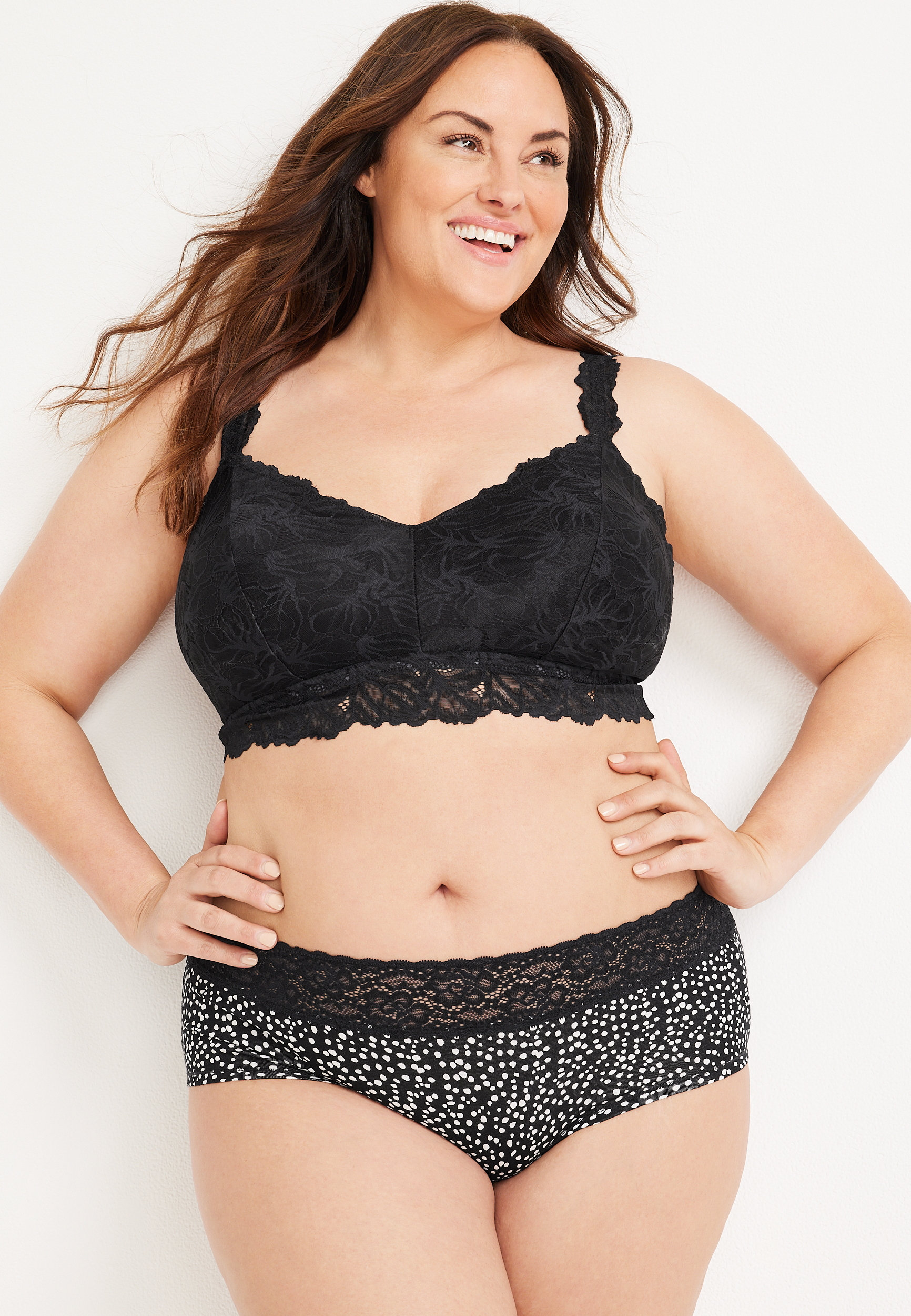Simply Comfy Wide Lace Trim Dotted Boybrief Cotton Panty, BLACK COMBO, large