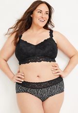 Simply Comfy Wide Lace Trim Dotted Boybrief Cotton Panty, BLACK COMBO, small