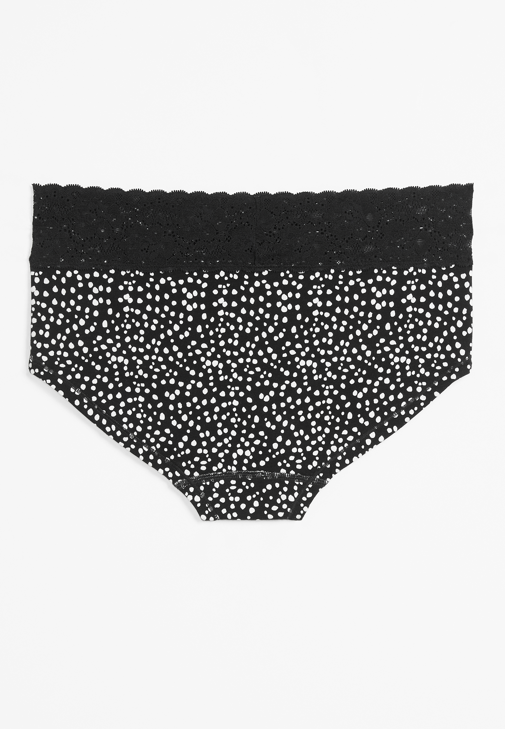 Simply Comfy Wide Lace Trim Dotted Boybrief Cotton Panty, BLACK COMBO, large