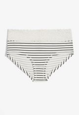 Simply Comfy Wide Lace Trim Striped Boybrief Cotton Panty, WHITE COMBO, small