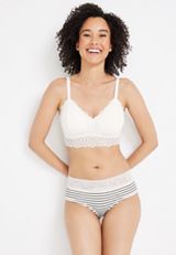 Simply Comfy Wide Lace Trim Striped Boybrief Cotton Panty, WHITE COMBO, small