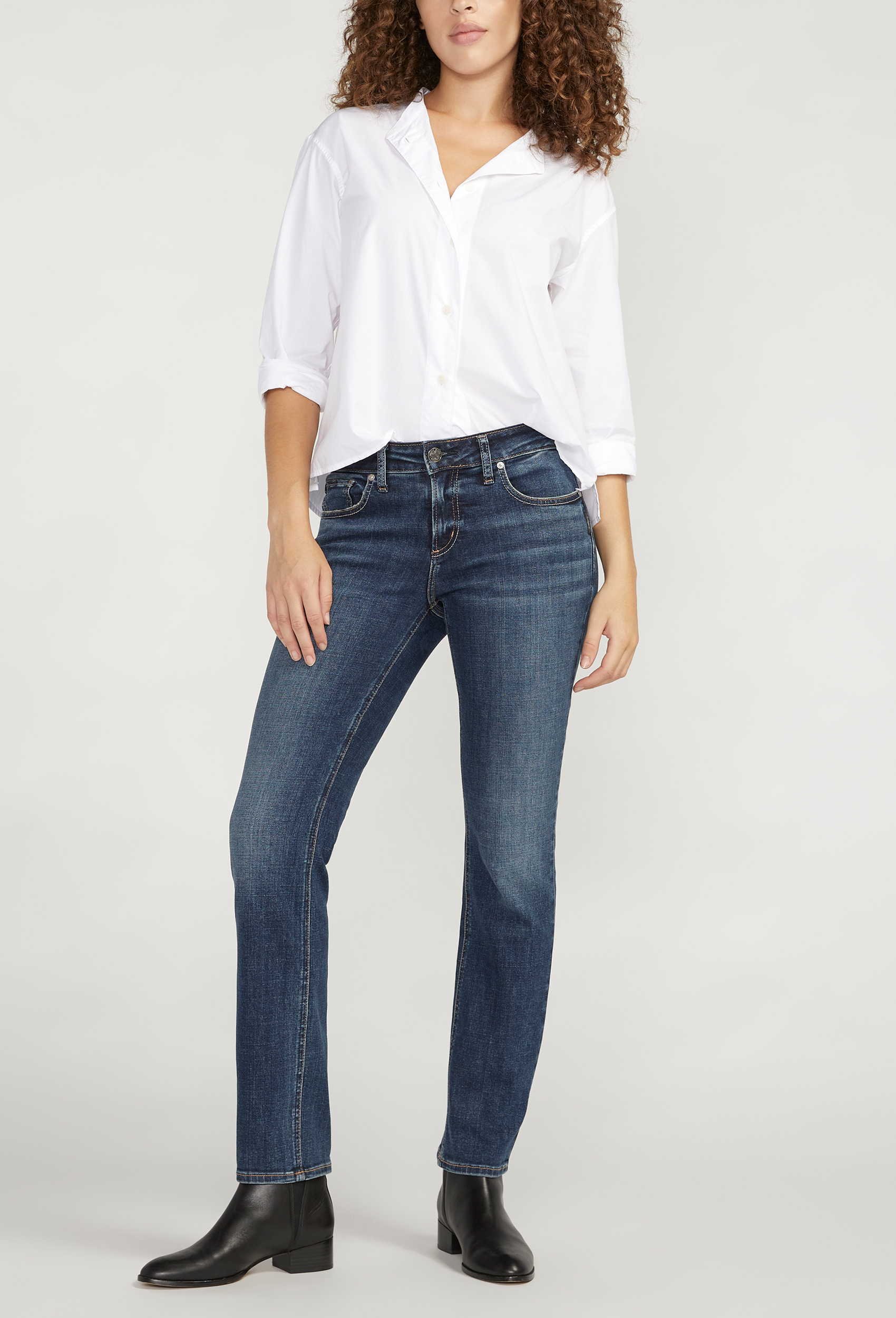 Silver Jeans Co.&reg; Elyse Straight Curvy Mid Rise Jean, C258, large