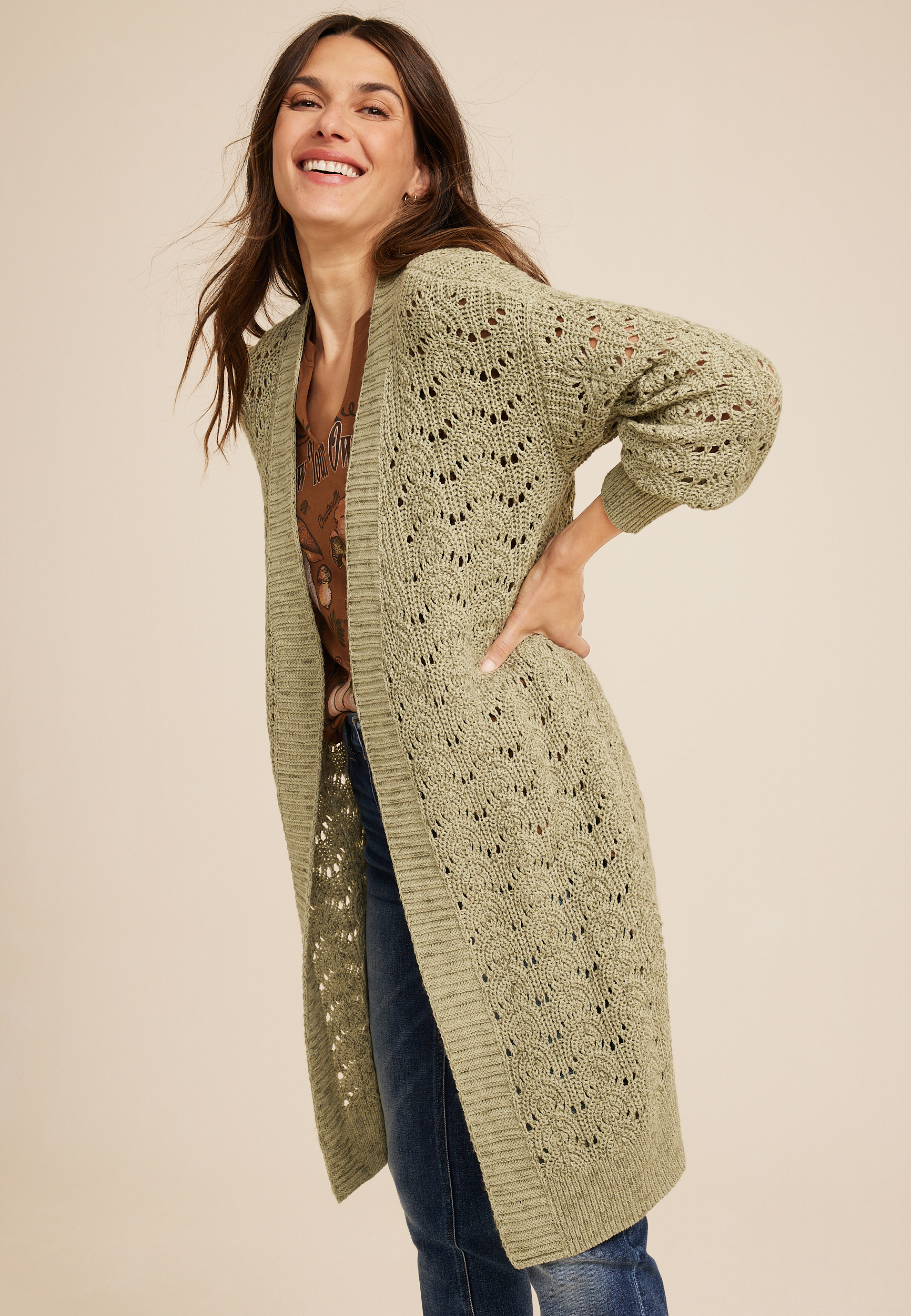 Pointelle Open Stitch Duster Cardigan | maurices