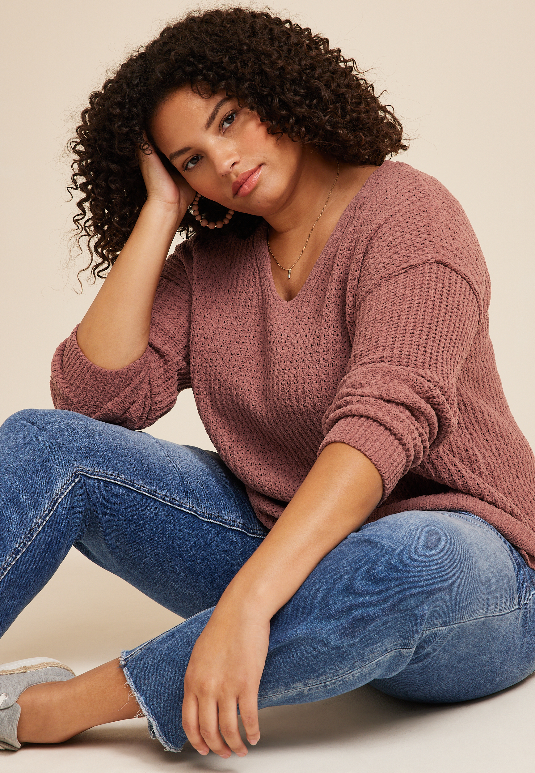 Plus Size Wayfarer Chenille Sweater, C4291, large