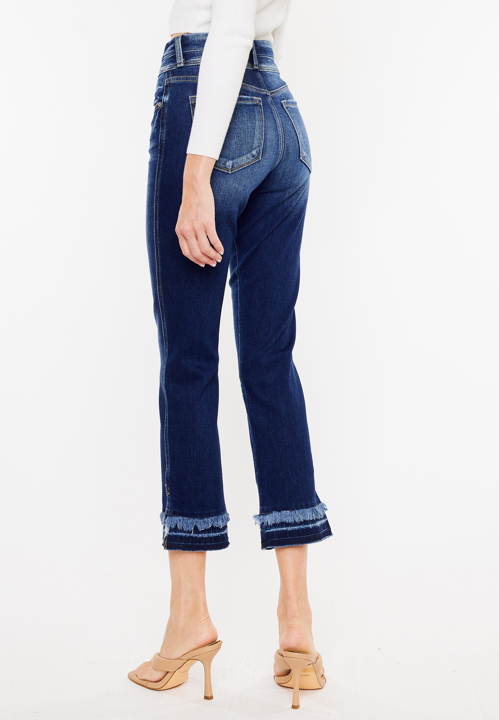 KanCan&trade; Straight Ankle High Rise Ripped Jean, DARK SANDBLAST, large