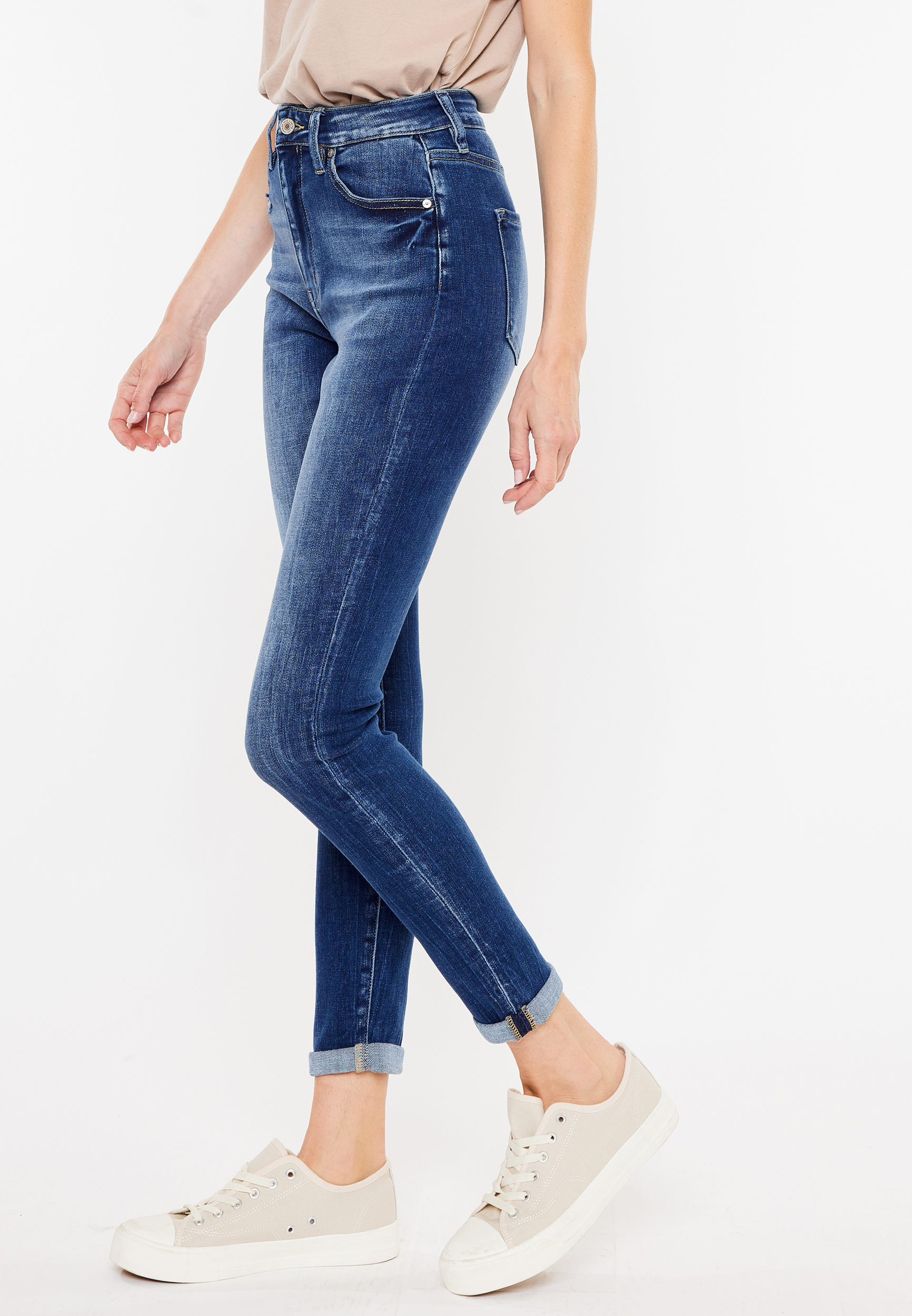 KanCan&trade; Skinny Curvy High Rise Rolled Hem Jean, DARK SANDBLAST, large