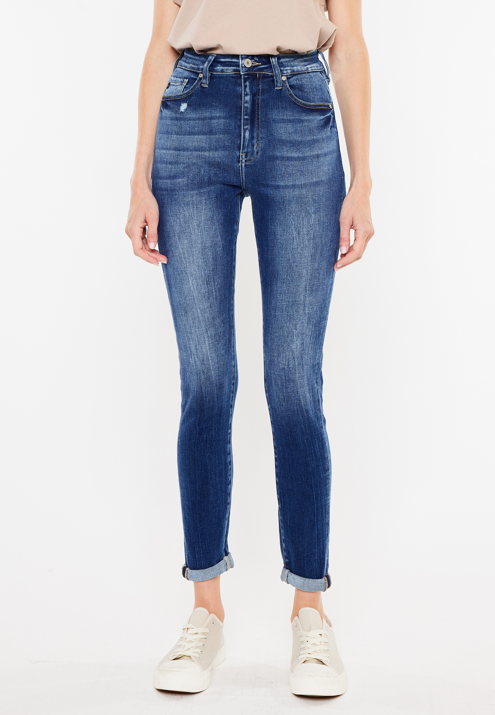 KanCan&trade; Skinny Curvy High Rise Rolled Hem Jean, DARK SANDBLAST, large