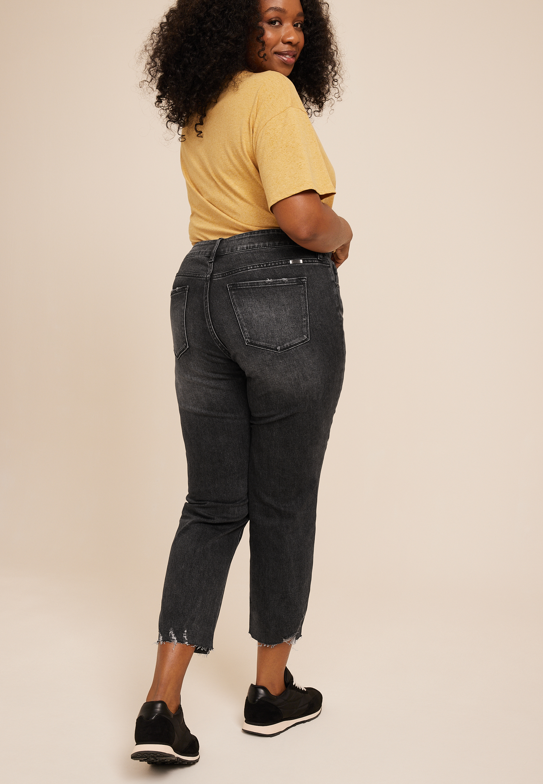 Plus Size KanCan&trade; Charcoal Ankle Straight Mid Rise Ripped Jean, C106, large
