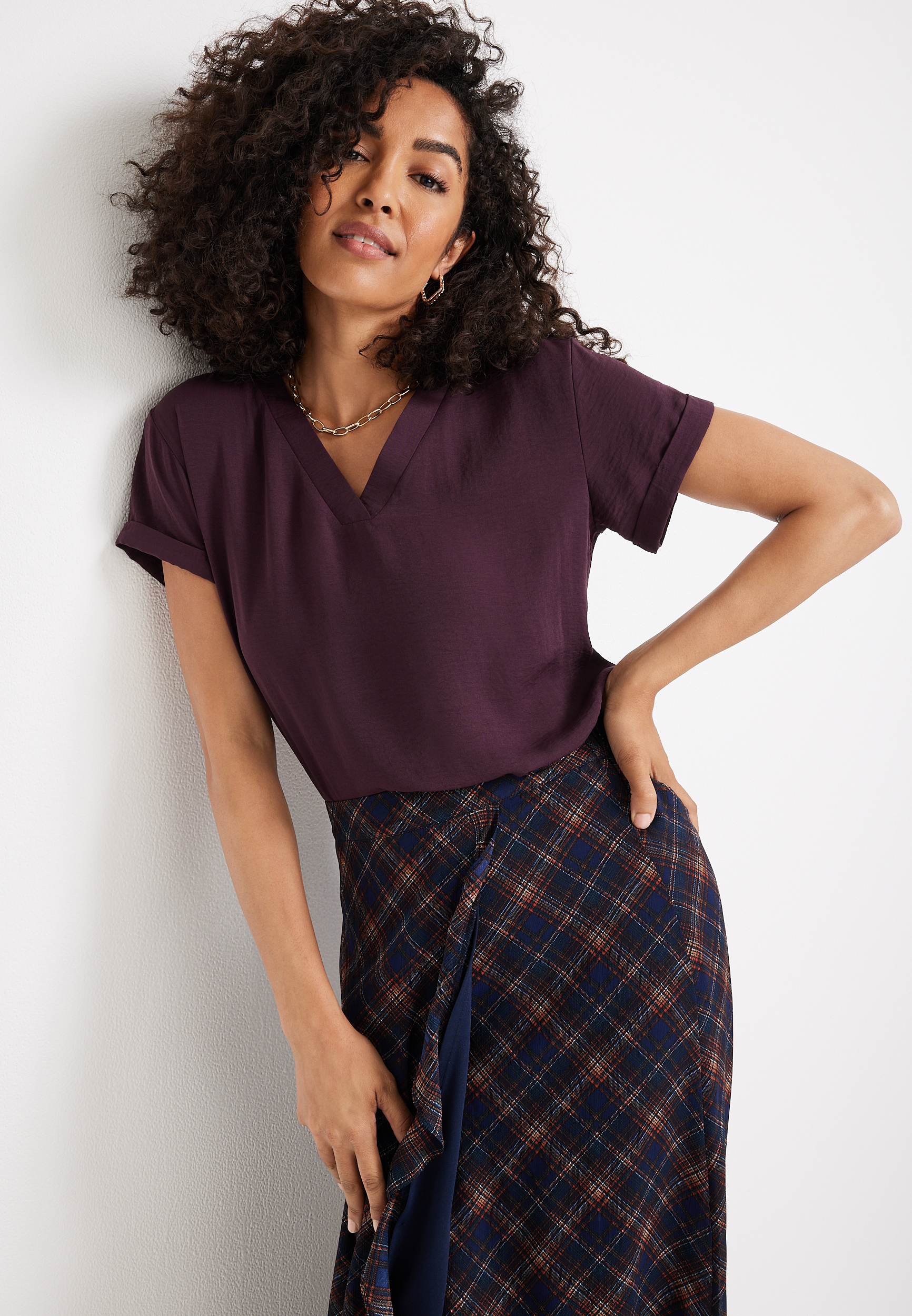 Solid V Neck Blouse, C9149, large