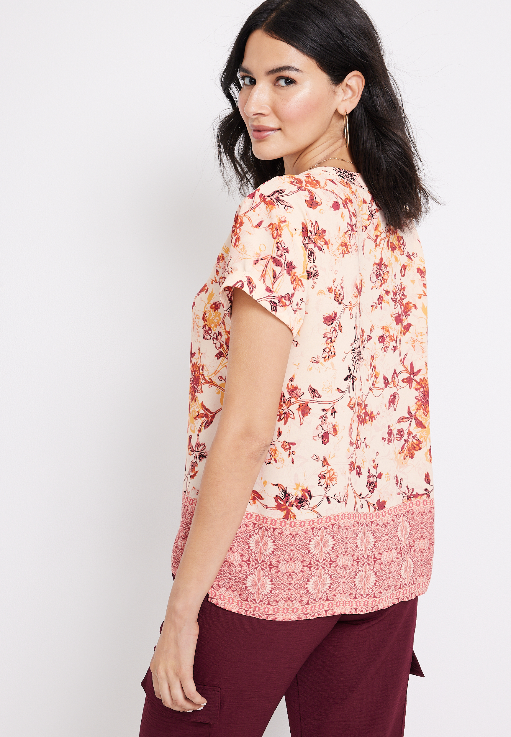 Floral V Neck Blouse, C3986, large