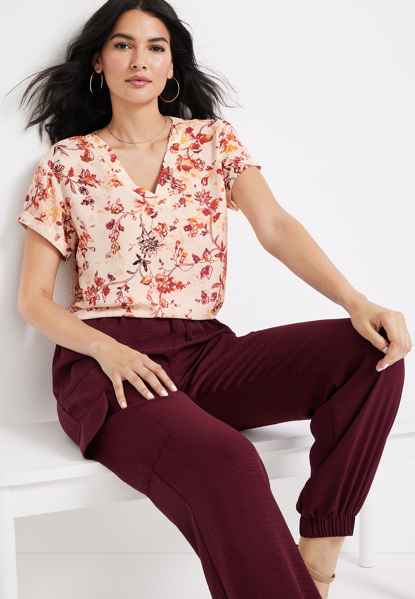Floral V Neck Blouse, C3986, large