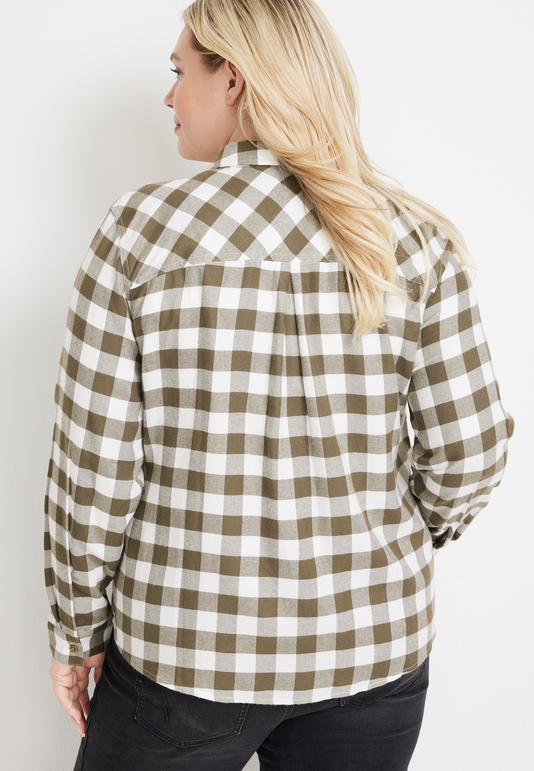 Plus Size Cabin Plaid Button Up Shirt, C6093, large