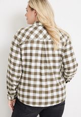 Plus Size Cabin Plaid Button Up Shirt, C6093, small