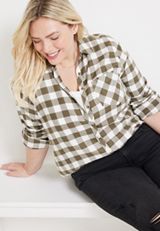 Plus Size Cabin Plaid Button Up Shirt, C6093, small