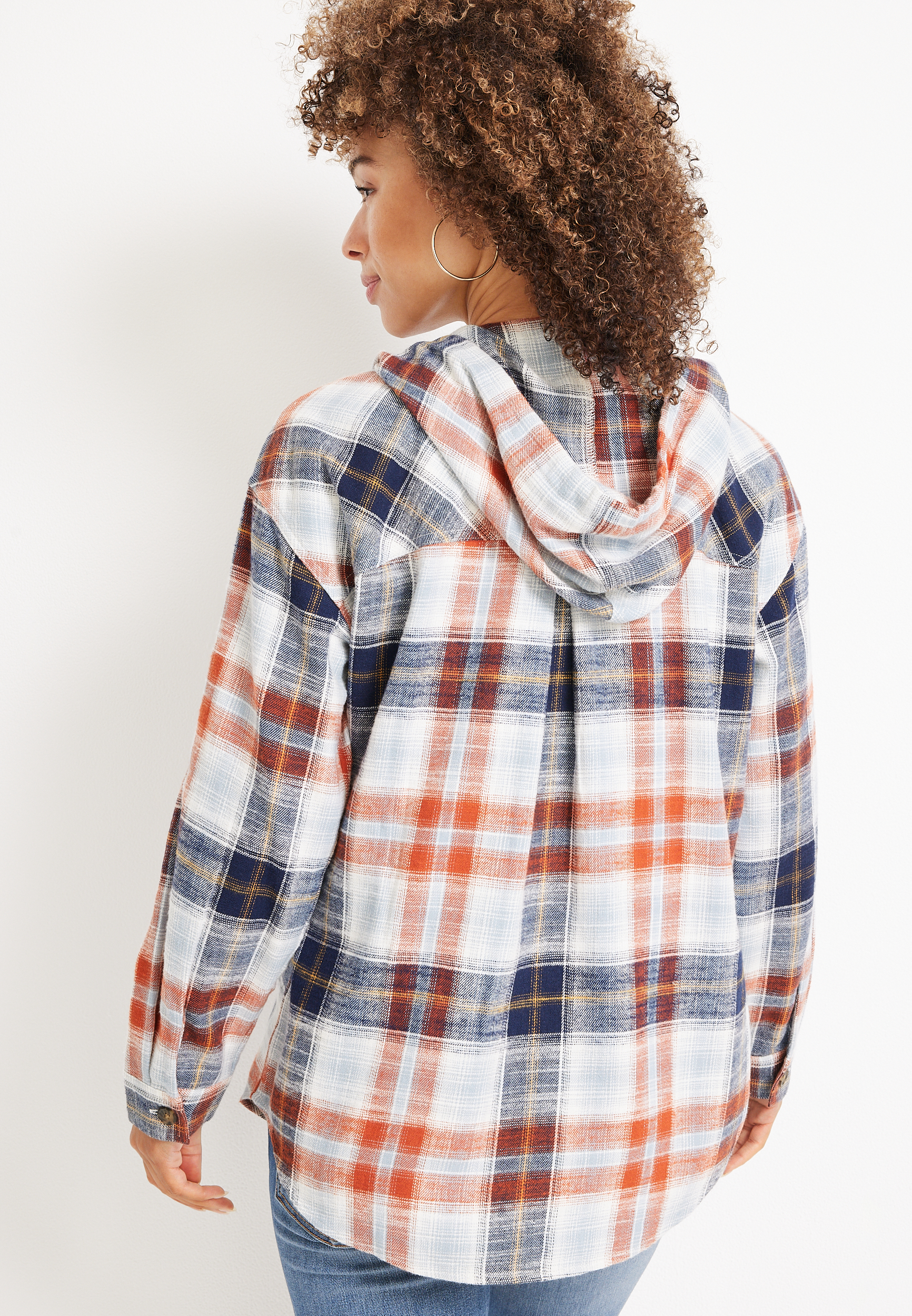 Cabin Plaid Hooded Boyfriend Tunic Shirt, , large
